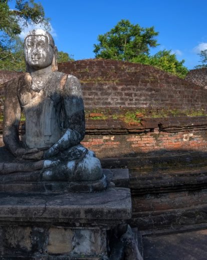 Buddha images in Vatadage temple in ruins of Polonnaruwa in Sri Lanka
