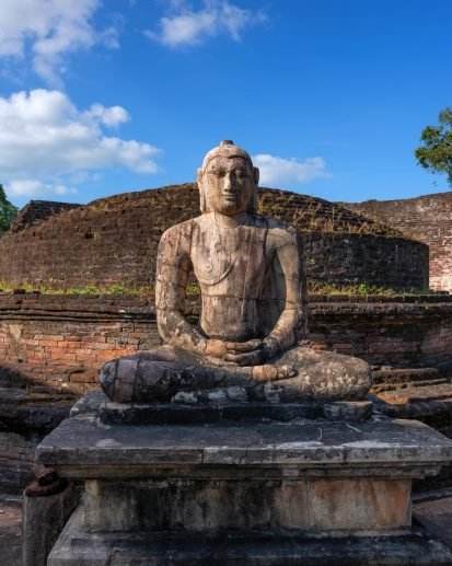 Buddha images in Vatadage temple in ruins of Polonnaruwa in Sri Lanka
